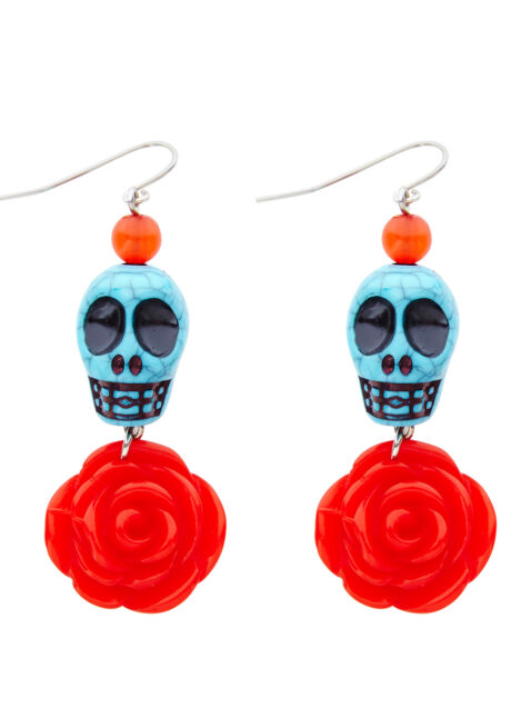 bijoux déguisement halloween, accessoire bijoux déguisement, accessoire déguisement halloween, boucles d'oreilles dia de los muertos, accessoire mexicain halloween, accessoire mort mexicaine halloween, déguisement jour des morts, déguisement jour des morts femme,halloween jour des morts, déguisement jour des morts halloween, Boucles d’Oreilles Jour des Morts, Crânes Bleus