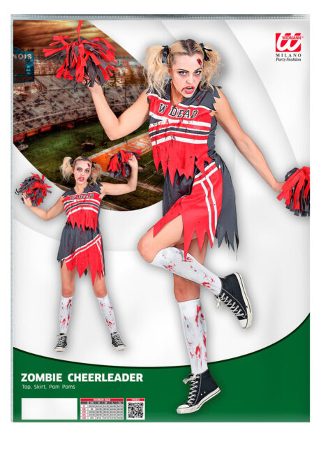 déguisement pompon girl zombie, déguisement halloween femme, costume halloween femme, costume cheerleader zombie, Déguisement Pompom Girl Zombie