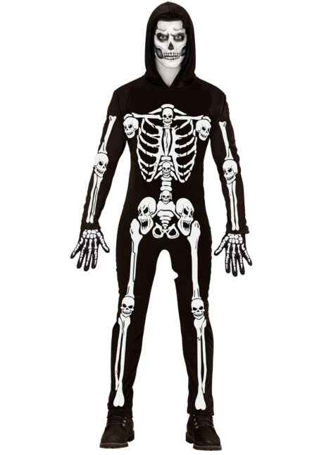 déguisement de squelette adulte, costume squelette adulte halloween, Déguisement Squelette Multi Crânes, Ossements Fluo