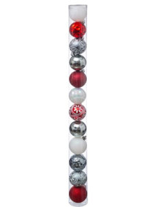 BOULES-NOEL-ROUGES-ET-ARGENT-129154, Boules de Noël, Rouges, Blanches et Argent, x 12