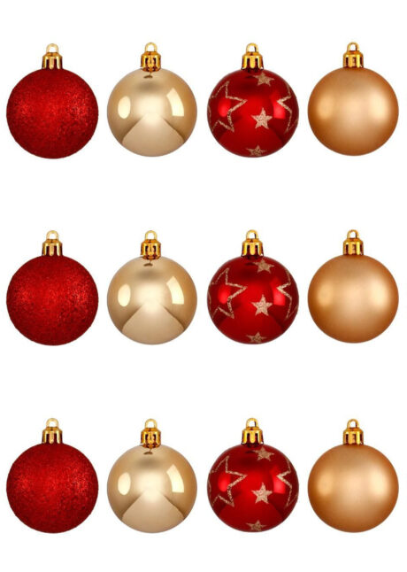 BOULES-NOEL-ROUGES-ET-DOREES-694504, Boules de Noël Rouges et Dorées, x 15