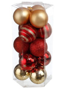 boules de noël, boules de noël rouges et dorées, ensemble boules de noël, boules sapin de noël, Boules de Noël Rouges et Dorées, x 15