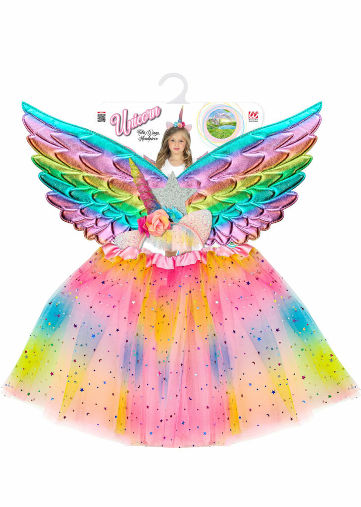 Costume Licorne Fille 7 Pièces - Tutu, Ailes, Coiffe, Baguette, Bijoux - Taille 3-8 Ans - Pour Fête, Halloween