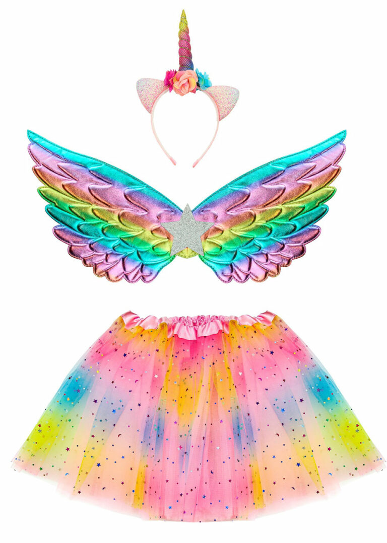 Déguisement Licorne Fille Lumineuse - Robe Tutu Avec Ailes Arc-en-Ciel 1-12 Ans
