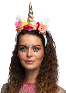 serre tête de licorne, corne de licorne, serre tête licorne et fleurs, serre tête licorne, corne licorne avec fleurs, accessoire licorne