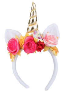 serre tête de licorne, corne de licorne, serre tête licorne et fleurs, serre tête licorne, corne licorne avec fleurs, accessoire licorne