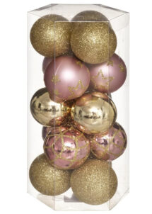 boules de noël, boules de noël roses et dorées, boules sapin de noël, Boules de Noël Roses et Dorées, x 15