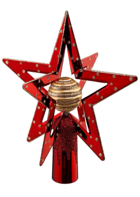 cimier pour sapin, étoile pour sapin, décorations noël, boules de noël, Cimier de Sapin, Etoile Rouge et Or, 3D