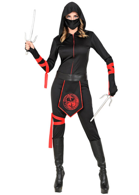 déguisement Ninja femme, costume de Ninja femme, déguisement japonaise, Déguisement Ninja, Noir et Rouge, Combinaison