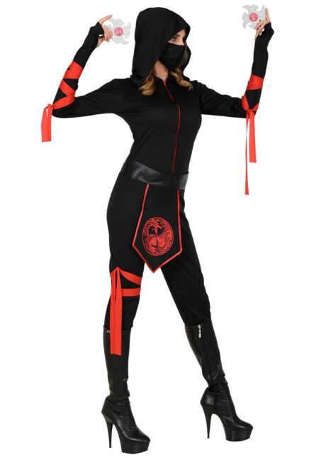 déguisement Ninja femme, costume de Ninja femme, déguisement japonaise, Déguisement Ninja, Noir et Rouge, Combinaison