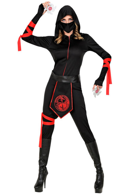 déguisement Ninja femme, costume de Ninja femme, déguisement japonaise, Déguisement Ninja, Noir et Rouge, Combinaison