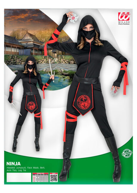 déguisement Ninja femme, costume de Ninja femme, déguisement japonaise, Déguisement Ninja, Noir et Rouge, Combinaison