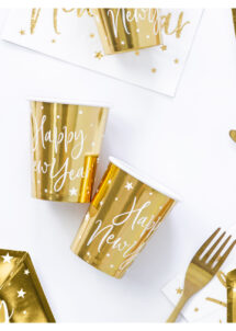gobelets dorés bonne année, gobelets happy new year, vaisselle dorée