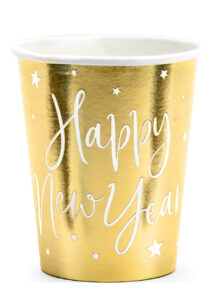 gobelets jetables bonne année, gobelets happy new year, vaisselle dorée, Vaisselle Dorée Métal, Gobelets Happy New Year
