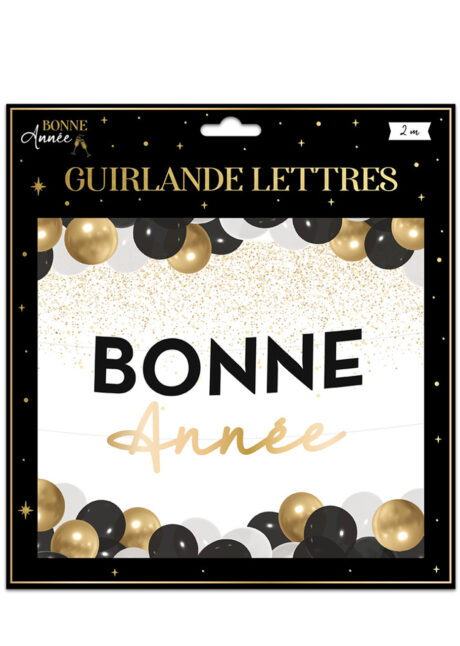 guirlande bonne année, guirlande réveillon, décos réveillon, nouvel an, Guirlande Bonne Année, Noire et Dorée