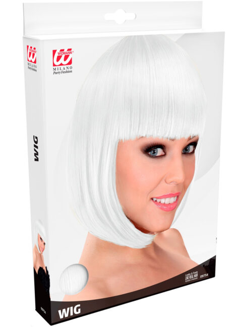 perruque blanche, perruque cheveux blancs, perruque blanche pour femme, Perruque Loulou, Carré Blanc, Qualité Supérieure