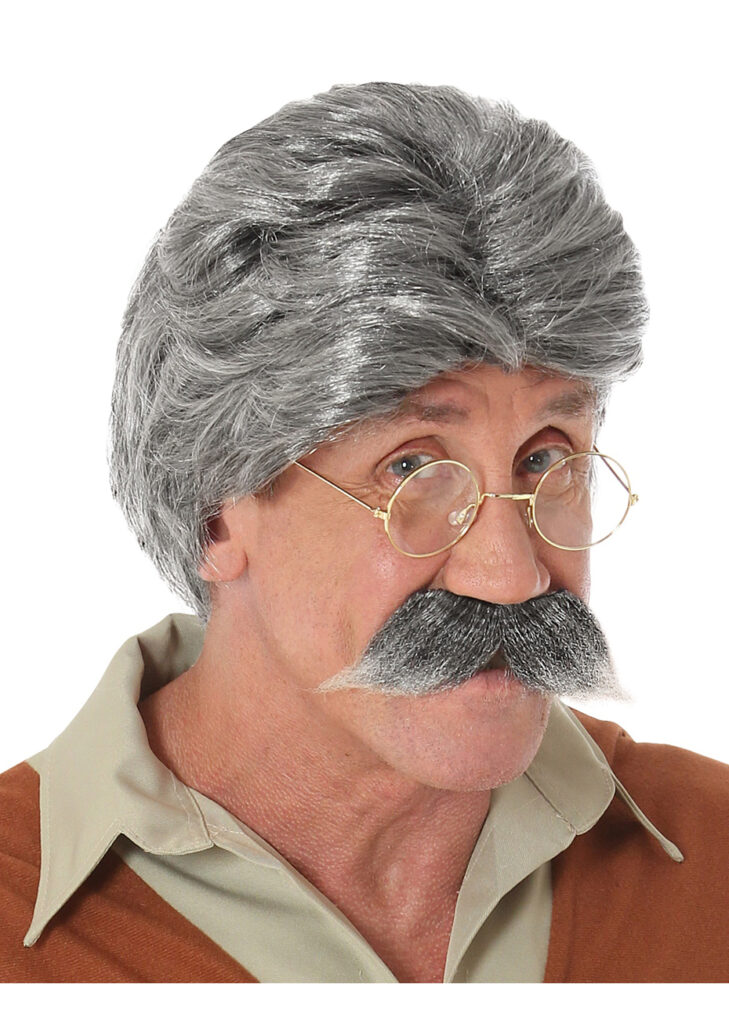 MIVAIUN 6 Pcs Set Perruque Grise Avec Bonnet, Fausse Moustache, Sourcils - Costume De Vieil Homme Pour Halloween Noël Cosplay Fête
