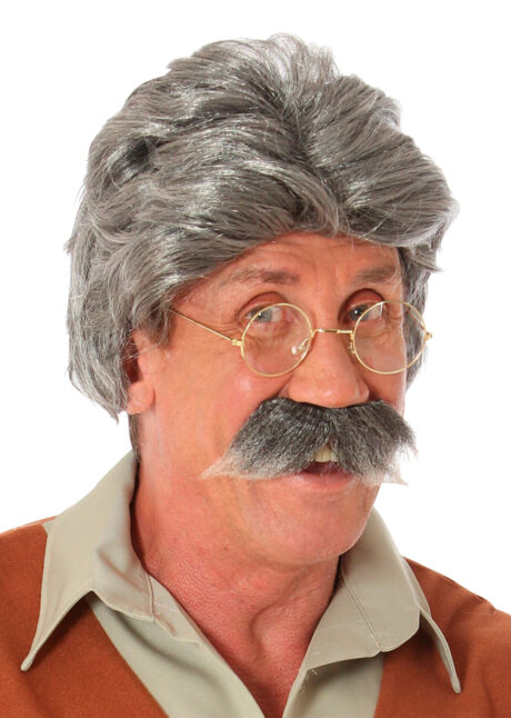 perruque grise homme, perruque gepetto, perruque avec moustache, perruque cheveux gris, Perruque Gepetto avec Moustache, Grise