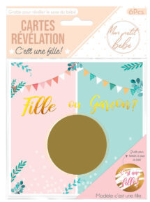 cartes de grattage gender reveal, baby shower fille, baby shower révélation, jeu pour babyshower, 6 Cartes de Grattage pour Gender Reveal Fille