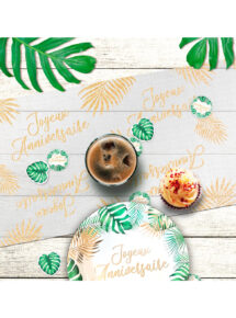 chemin de table anniversaire, chemin de table jungle, chemin de table doré