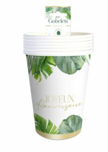 gobelets anniversaire tropical, gobelets en carton anniversaire