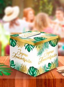 urne pour cadeau anniversaire, urne anniversaire, boite cadeaux anniversaire jungle, décorations anniversaire jungle