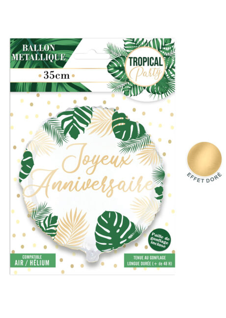 BALLON MÉTAL ANNIVERSAIRE TROPICAL