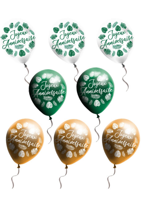 ballons anniversaire, ballons anniversaire jungle, décorations tropicales, ballons de baudruche anniversaire, Ballons Anniversaire Jungle x 8, en Latex