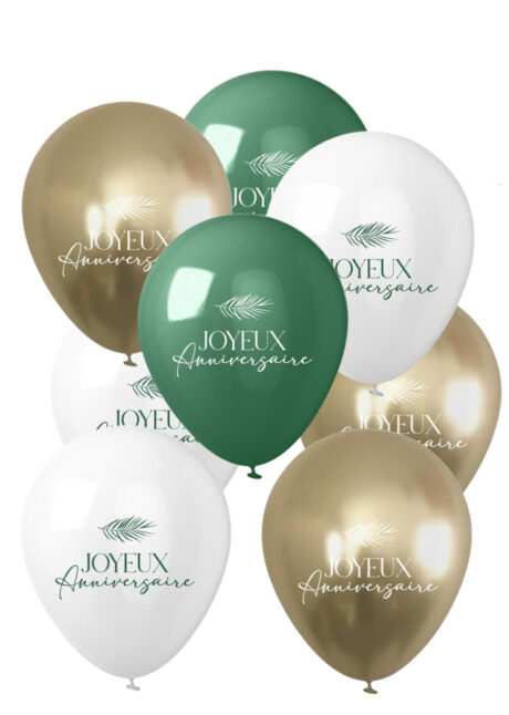 ballons anniversaire, ballons hélium, anniversaire tropical, 8 Ballons Anniversaire Jungle Tropicale, en Latex
