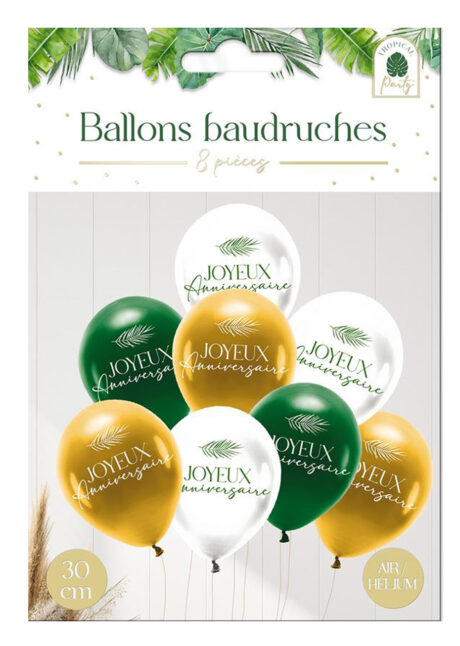 ballons anniversaire, ballons hélium, anniversaire tropical, 8 Ballons Anniversaire Jungle Tropicale, en Latex
