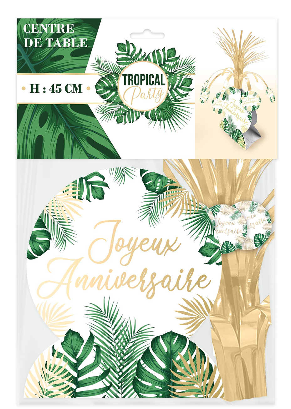 CENTRE DE TABLE JOYEUX ANNIVERSAIRE TROPICAL