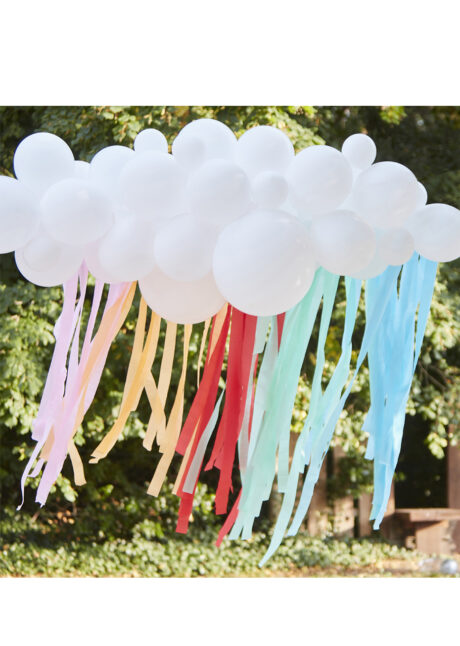 guirlande ballons blancs, arche ballons blancs, ballons blancs latex, Arche Guirlande de Ballons Blancs, et Rubans Multicolores, Ginger Ray