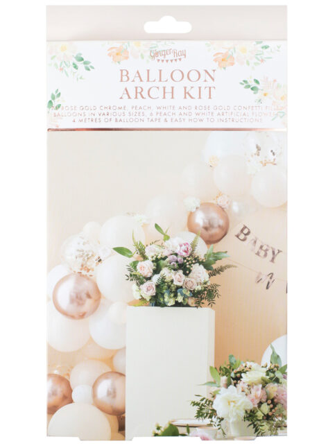 ARCHE-BALLONS-BLANCS-ROSE-GOLD-GINGER-RAY-BL104, Arche Guirlande de Ballons, Blancs, Pêche, Rose Gold, Ginger Ray