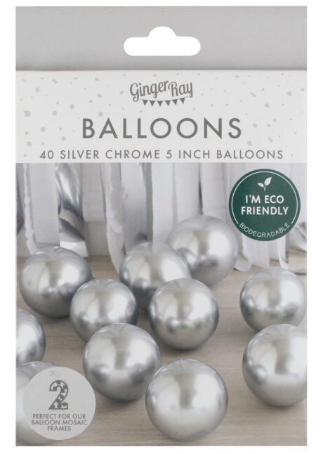 ballons argent, mini ballons argent chrome, petits ballons latex argent, petits ballons pour arches, ballons ronds, 40 Ballons 5″ en Latex, Argent Chrome, Ginger Ray