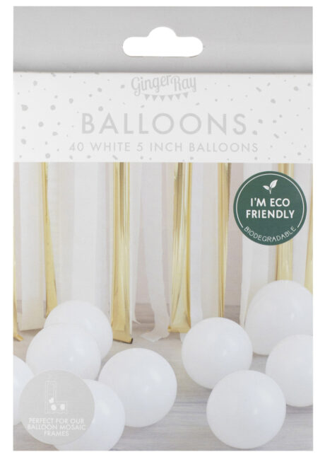 mini ballons, ballons blancs ronds, petits ballons latex, petits ballons bleus, arche de ballons, 40 Ballons 5″ en Latex, Blancs, Ginger Ray