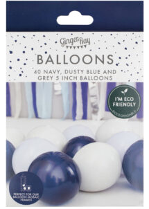 mini ballons, ballons bleus ronds, petits ballons latex, petits ballons bleus, arche de ballons, 40 Ballons 5″ en Latex, Bleus et Gris Perle, Ginger Ray