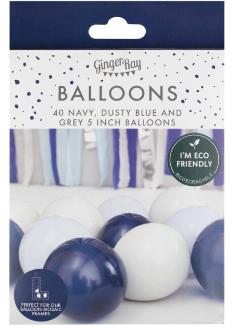 mini ballons, ballons bleus ronds, petits ballons latex, petits ballons bleus, arche de ballons, 40 Ballons 5″ en Latex, Bleus et Gris Perle, Ginger Ray