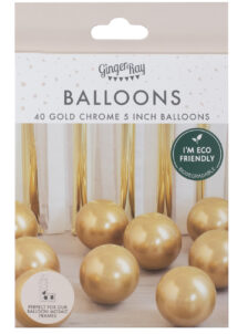 ballons dorés, mini ballons argent chrome, petits ballons latex dorés, petits ballons pour arches, ballons ronds, 40 Ballons 5″ en Latex, Doré Chrome, Ginger Ray