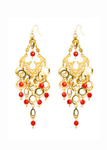 boucles d'oreilles dorées, boucles d'oreilles orientales, bijoux oriental, Boucles d’Oreilles Orientales, Perles Rouges