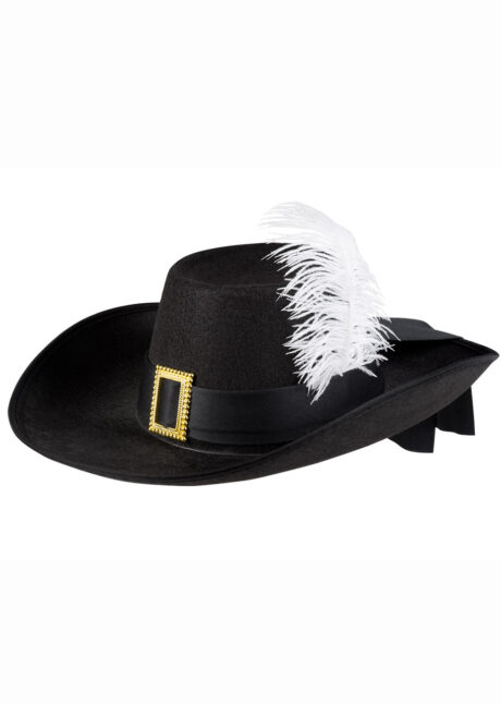 chapeaux de mousquetaire, déguisement de mousquetaire, chapeau mousquetaire, chapeaux paris, Chapeau de Mousquetaire, Noir et Plume Blanche