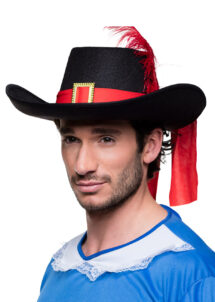 chapeaux de mousquetaire, déguisement de mousquetaire, chapeau mousquetaire, Chapeau de Mousquetaire, Noir et Plume Rouge