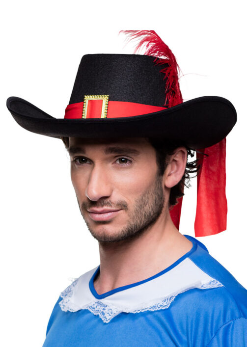 Chapeau Mousquetaire Médiéval Large Bord - Feutre 3mm Avec Plume D'Autruche - Déguisement Renaissance