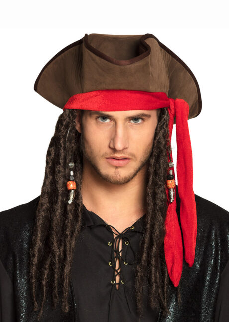 chapeau de pirate avec cheveux, chapeau pirate des Caraïbes, chapeau dreadlocks pirate, accessoire pirate des Caraïbes déguisement, Chapeau de Pirate, avec Cheveux Dread et Rubans