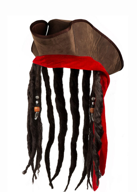 chapeau de pirate avec cheveux, chapeau pirate des Caraïbes, chapeau dreadlocks pirate, accessoire pirate des Caraïbes déguisement, Chapeau de Pirate, avec Cheveux Dread et Rubans