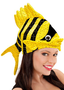 chapeau poisson, chapeau thème mer, chapeau humour, Chapeau Poisson, Jaune