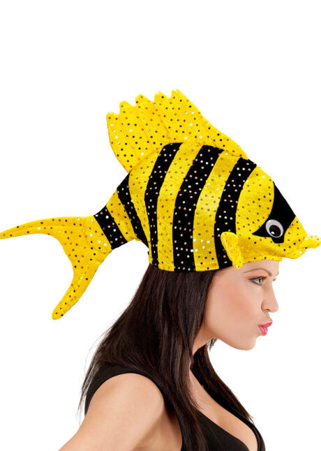 chapeau poisson, chapeau thème mer, chapeau humour, Chapeau Poisson, Jaune