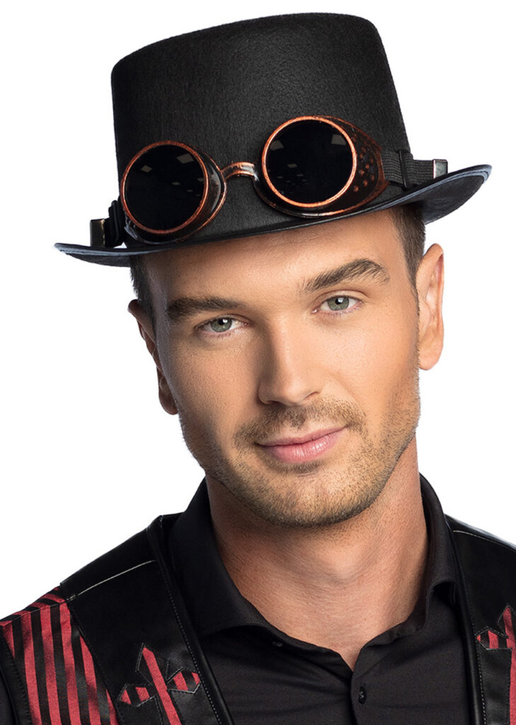 Chapeau Haut de Forme Steampunk avec Lunettes, Ensemble d'accessoires Vintage pour Adulte, déguisement d'halloween, Chapeau de Magicien
