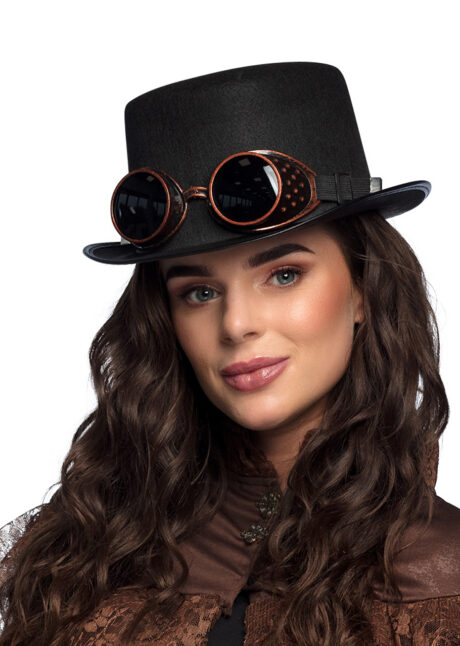 chapeau steampunk, accessoire steampunk, chapeau burning man, Chapeau Haut de Forme Steampunk, avec Lunettes