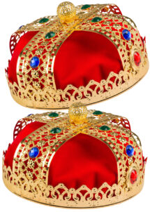 couronne de roi métal et tissu, couronne roi pierres et or, Couronne Royale, Tissu Rouge et Métal Doré Ciselé