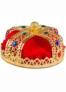 couronne de roi métal et tissu, couronne roi pierres et or, Couronne Royale, Tissu Rouge et Métal Doré Ciselé